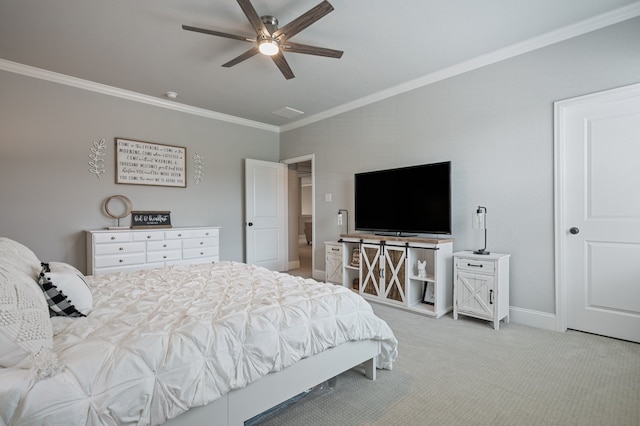 25007 Coperti Ln, Spring, TX 77386 - carpeted bedroom featuring crown molding, baseboards, and a ceiling fan