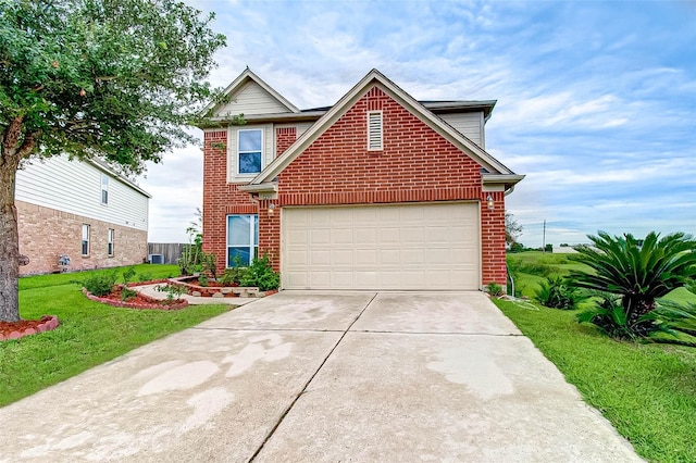 1230 Piedmont Creek Trl, Houston, TX 77073 - traditional-style house with concrete driveway, brick siding, a front lawn, and a garage