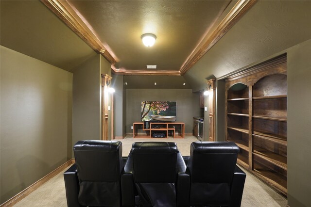 5451 Harvest Oak Landing Dr, Spring, TX 77386 - cinema featuring light carpet, ornamental molding, and baseboards