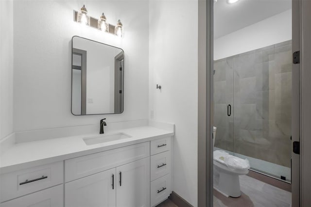 1806 Athens Dr, Roman Forest, TX 77357 - bathroom featuring toilet, a stall shower, and vanity