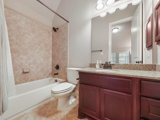 5411 Cedar Elm Ln, Fulshear, TX 77441 - bathroom featuring shower / tub combo, toilet, vanity, and tile patterned floors