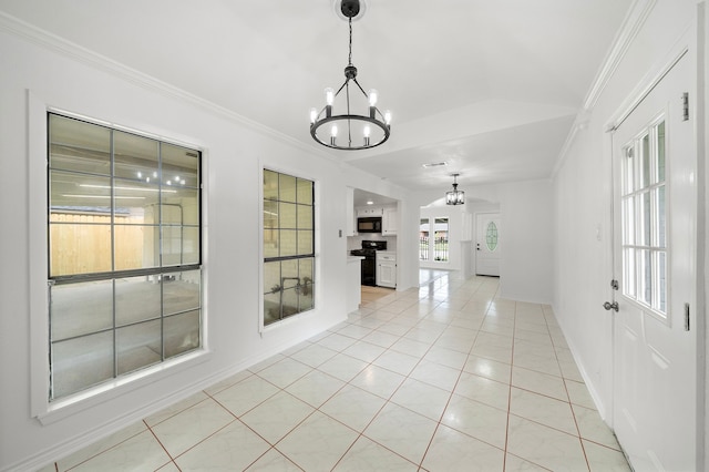 12310 New Brunswick Dr, Houston, TX 77089 - spare room with a chandelier, light tile patterned flooring, baseboards, and ornamental molding