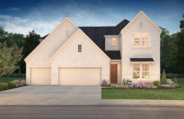 9927 N Hunters Run Dr, Missouri City, TX 77459 - view of front of house featuring concrete driveway, brick siding, a front yard, and an attached garage