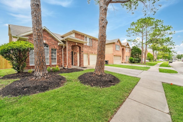 13038 Skymeadow Dr, Houston, TX 77082 - traditional home featuring brick siding, concrete driveway, a garage, and a front lawn