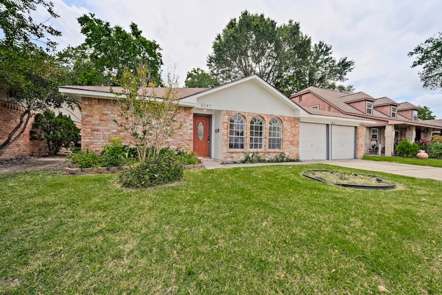 3247 Bolton Gardens Dr, Houston, TX 77066 - ranch-style house featuring brick siding, an attached garage, a front lawn, and concrete driveway
