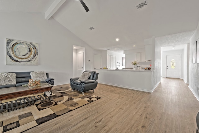 3247 Bolton Gardens Dr, Houston, TX 77066 - living area with light wood-style flooring, baseboards, recessed lighting, and a ceiling fan