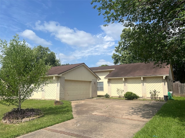 2134 Collingsfield Dr, Sugar Land, TX 77478 - ranch-style home with a garage, concrete driveway, brick siding, a front yard, and roof with shingles