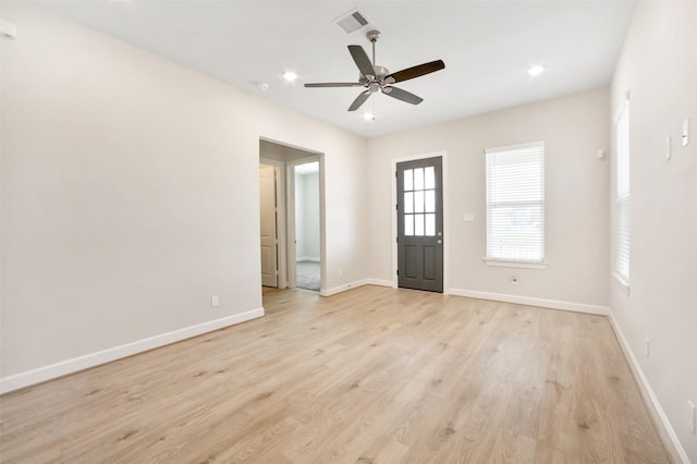 2517 S Houston Ave, Pearland, TX 77581 - entryway with a ceiling fan, light wood-style flooring, baseboards, and recessed lighting