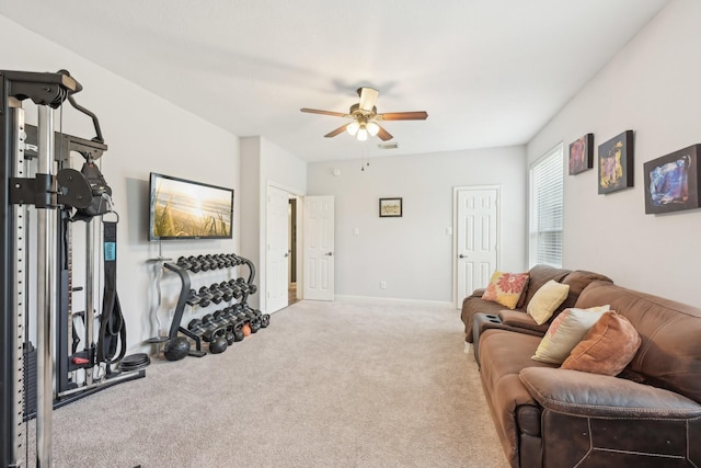 12106 Via Chianti Ct, Cypress, TX 77429 - living area with carpet flooring, a ceiling fan, and baseboards