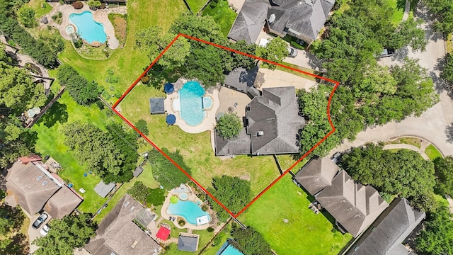 12106 Via Chianti Ct, Cypress, TX 77429 - aerial view of property and surrounding area featuring a pool area and property boundaries highlighted