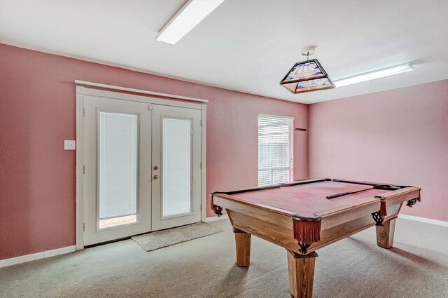 3920 Blackberry Ln, Port Arthur, TX 77642 - game room with french doors, carpet floors, billiards, and baseboards