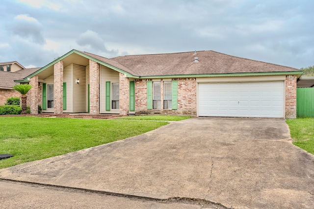 3920 Blackberry Ln, Port Arthur, TX 77642 - view of front facade featuring concrete driveway, a front yard, an attached garage, brick siding, and roof with shingles