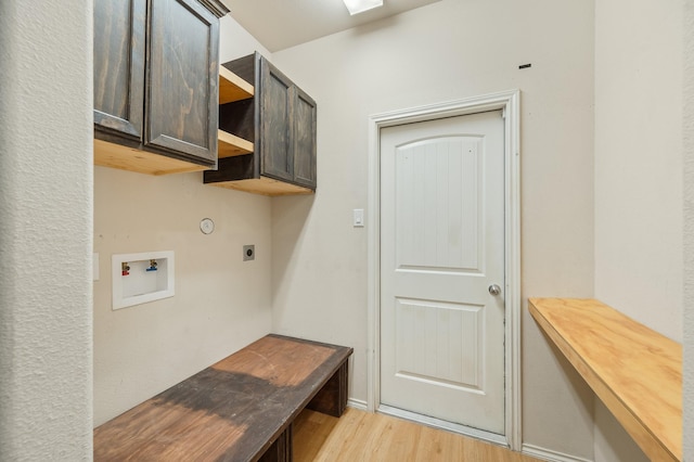 2827 Arica Ln, Spring, TX 77373 - laundry room featuring hookup for an electric dryer, light wood-style floors, cabinet space, and hookup for a washing machine