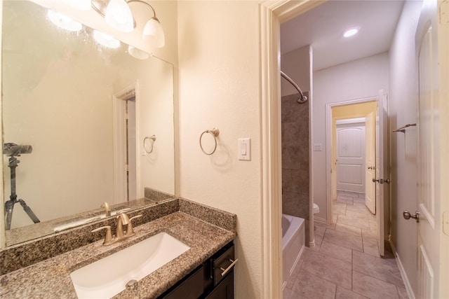 18423 Weeping Spring Dr, Cypress, TX 77429 - full bathroom featuring vanity, bathing tub / shower combination, tile patterned flooring, and toilet