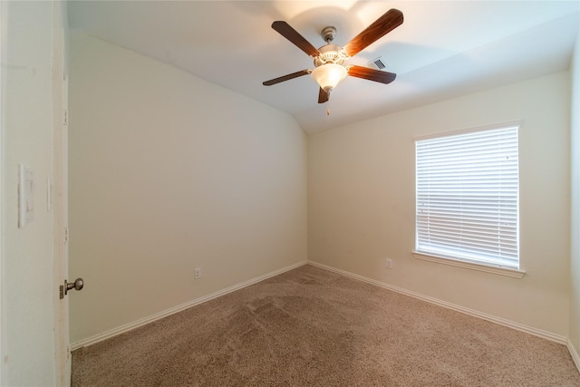 18423 Weeping Spring Dr, Cypress, TX 77429 - empty room with carpet floors, a ceiling fan, lofted ceiling, and baseboards