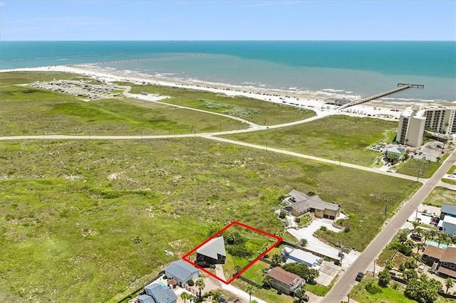 635 Lantana Dr, Port Aransas, TX 78373 - aerial view of property and surrounding area with property boundaries highlighted and extended coastline