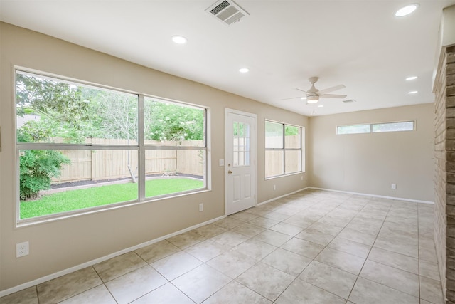 2738 Kettle Run, Sugar Land, TX 77479 - empty room featuring light tile patterned floors, a ceiling fan, baseboards, and recessed lighting