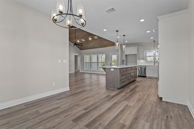 595 Fm 2968, Grapeland, TX 75844 - kitchen featuring dishwasher, open floor plan, a chandelier, recessed lighting, and lofted ceiling