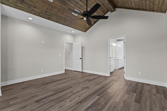 595 Fm 2968, Grapeland, TX 75844 - empty room featuring ceiling fan, high vaulted ceiling, baseboards, dark wood-style flooring, and recessed lighting