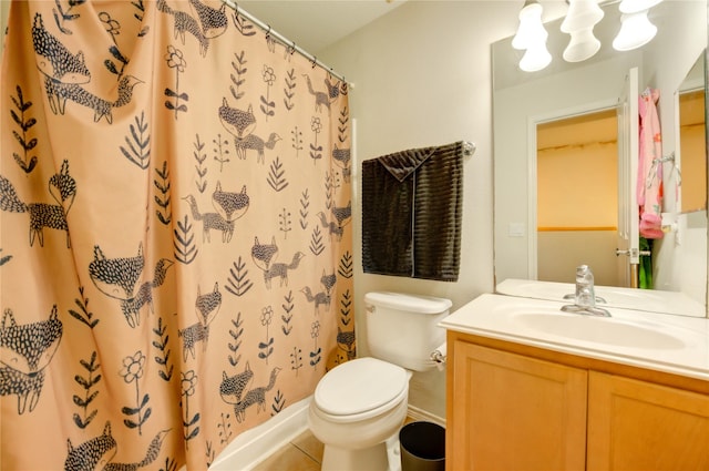 23610 Youpon Lake Ln, Spring, TX 77373 - bathroom featuring toilet, vanity, tile patterned flooring, and a shower with curtain