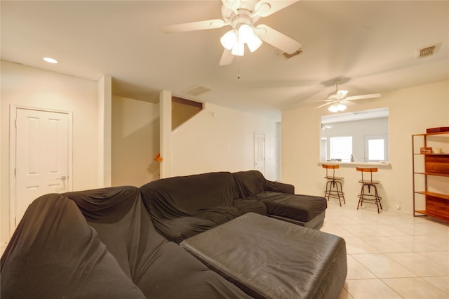 23610 Youpon Lake Ln, Spring, TX 77373 - living area featuring ceiling fan, light tile patterned floors, and recessed lighting