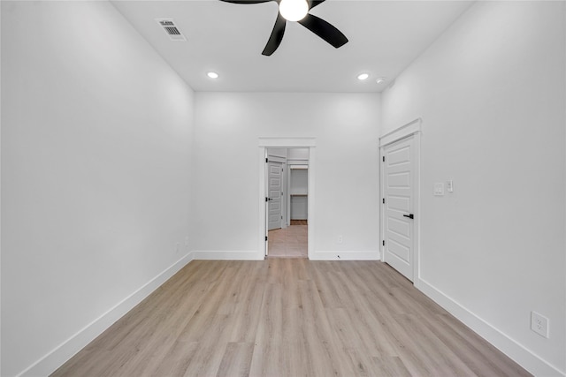 4902 Higgins St B, Unit A, Houston, TX 77033 - unfurnished room featuring a ceiling fan, light wood-style flooring, recessed lighting, and baseboards