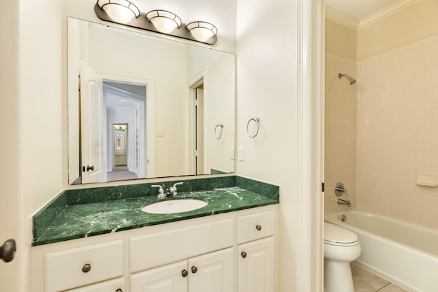 1 Heritage Oak Ct, Lake Jackson, TX 77566 - full bathroom with toilet, ornamental molding, tile patterned floors, vanity, and shower / bathtub combination