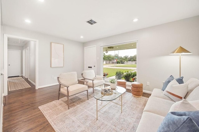4502 Lido Ln, Houston, TX 77092 - living area with attic access, wood finished floors, baseboards, and recessed lighting