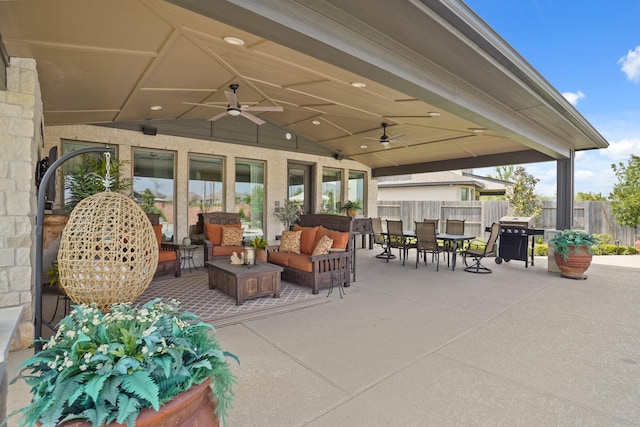 2038 Green Haven Ct, Missouri City, TX 77459 - view of patio with a ceiling fan, an outdoor hangout area, grilling area, and outdoor dining space