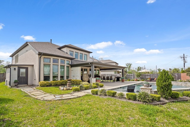 2038 Green Haven Ct, Missouri City, TX 77459 - rear view of house featuring a patio, a ceiling fan, and a shingled roof