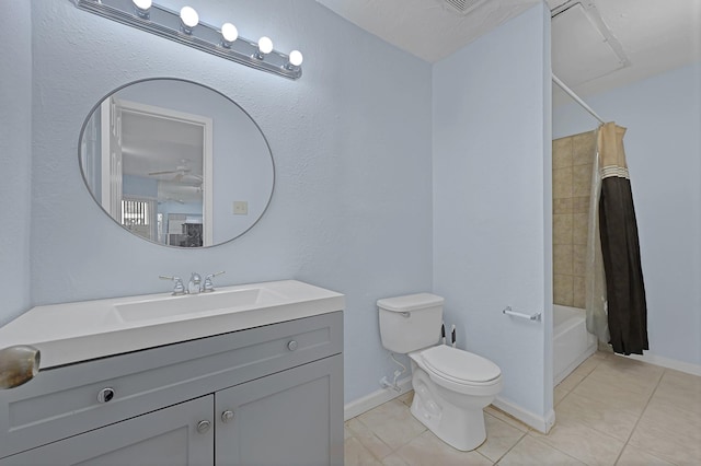 10855 Meadowglen Ln Unit 806, Houston, TX 77042 - bathroom with toilet, tile patterned floors, vanity, shower / bath combination with curtain, and baseboards