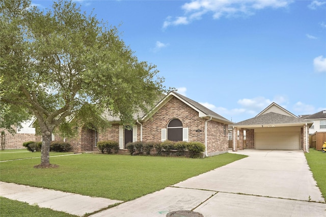 11108 Dawson Rd, Pearland, TX 77584 - view of front of home with brick siding, a front lawn, concrete driveway, and a garage