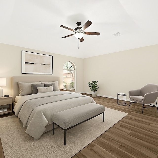 11108 Dawson Rd, Pearland, TX 77584 - bedroom featuring wood finished floors, baseboards, and a ceiling fan