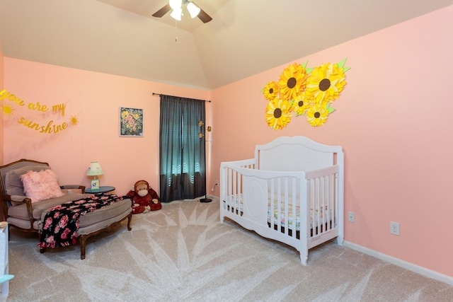 10518 Kicking Horse Pass, Cypress, TX 77433 - bedroom with carpet flooring, a ceiling fan, high vaulted ceiling, and baseboards