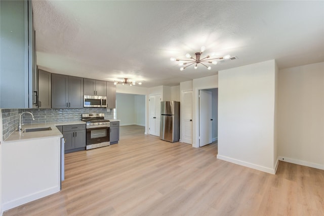 4914 Pershing St, Houston, TX 77033 - kitchen with appliances with stainless steel finishes, a chandelier, a sink, light countertops, and tasteful backsplash