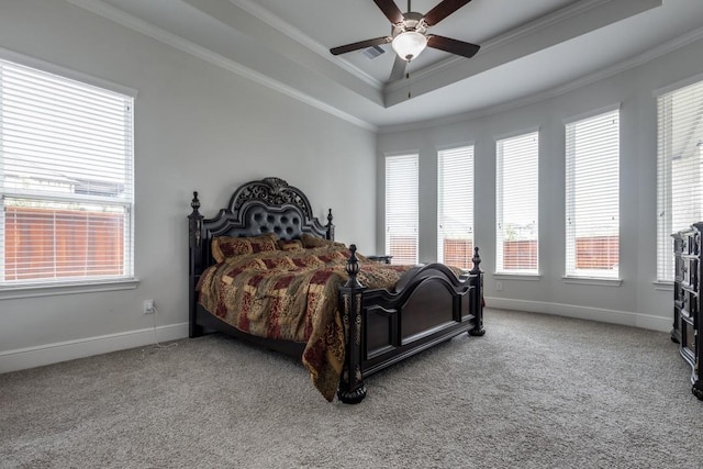 14303 Paseo Marbella Dr, Cypress, TX 77433 - bedroom featuring a tray ceiling, carpet, multiple windows, and ornamental molding