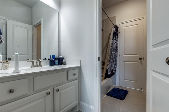 14303 Paseo Marbella Dr, Cypress, TX 77433 - bathroom with tile patterned flooring, shower / bath combo with shower curtain, and vanity