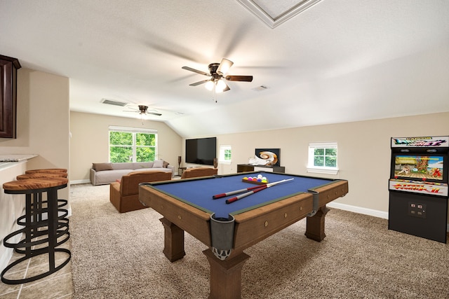 42 Brookefield Cir, Magnolia, TX 77355 - rec room with light carpet, healthy amount of natural light, baseboards, and vaulted ceiling