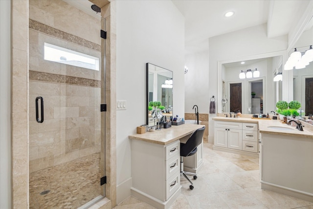 1249 Gardenia Dr, Houston, TX 77018 - full bathroom featuring a shower stall, tile patterned floors, vanity, and recessed lighting