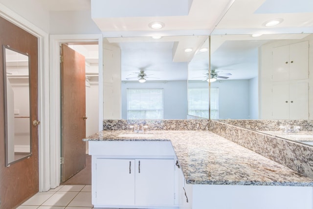 1708 Capstan Rd, Houston, TX 77062 - bathroom featuring ceiling fan, tile patterned floors, vanity, and recessed lighting