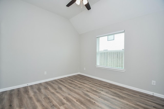 11819 Eagle Ridge Dr, Mont Belvieu, TX 77535 - spare room featuring ceiling fan, wood finished floors, lofted ceiling, and baseboards