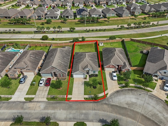 2525 Galley Ridge Dr, La Marque, TX 77568 - aerial perspective of suburban area with property parcel outlined