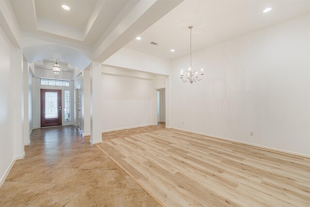 26122 Savory Springs Ln, Katy, TX 77494 - entryway featuring a chandelier, baseboards, recessed lighting, and light wood finished floors