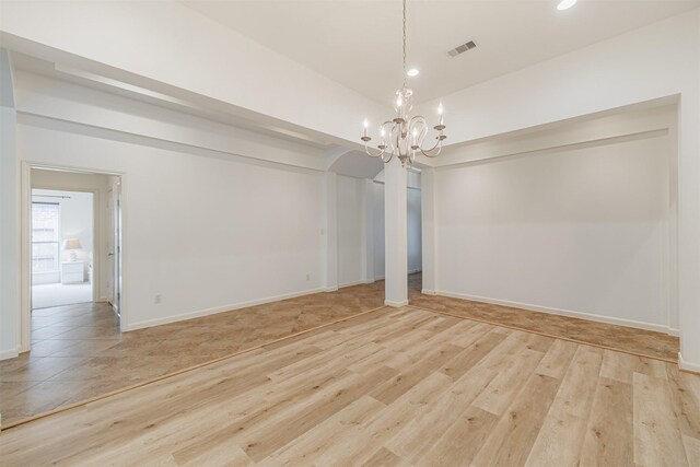 26122 Savory Springs Ln, Katy, TX 77494 - unfurnished room featuring a chandelier, light wood-type flooring, recessed lighting, and baseboards