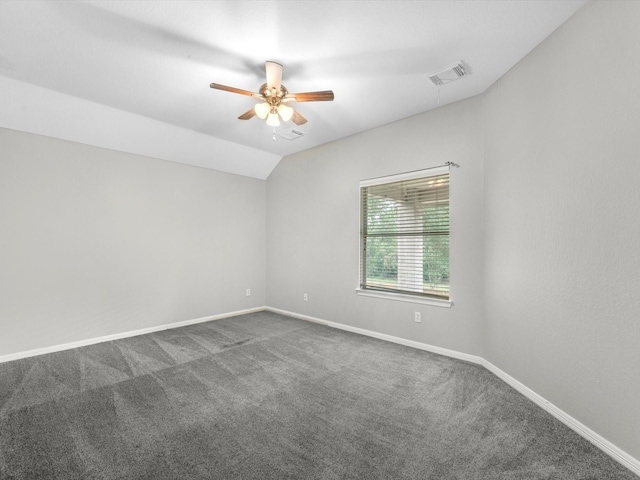 20211 Sunrise Glen Ct, Spring, TX 77379 - unfurnished room featuring dark colored carpet, a ceiling fan, baseboards, and vaulted ceiling