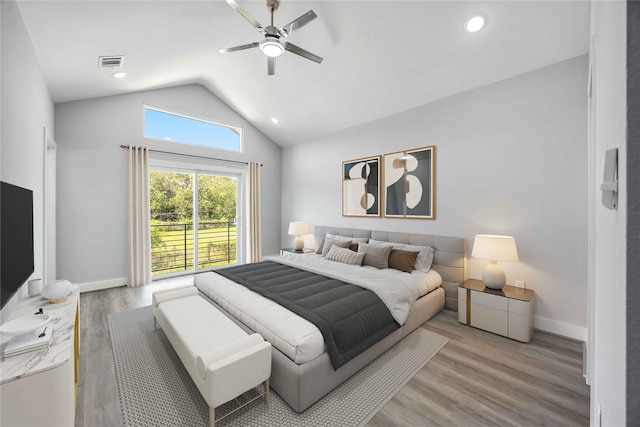 4923 Golden Forest St Unit A, Houston, TX 77091 - bedroom featuring vaulted ceiling, wood finished floors, baseboards, a ceiling fan, and recessed lighting