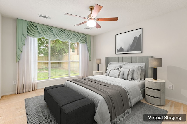 3031 W Cedar Sun Trl, Katy, TX 77449 - bedroom featuring light carpet, baseboards, and ceiling fan
