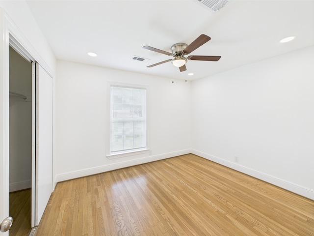 4927 Ward St, Houston, TX 77021 - unfurnished bedroom with baseboards, light wood-type flooring, a closet, recessed lighting, and ceiling fan