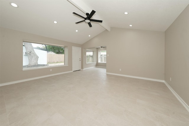 9607 Rumbling Wood Ln, Houston, TX 77086 - unfurnished living room with a ceiling fan, recessed lighting, and baseboards