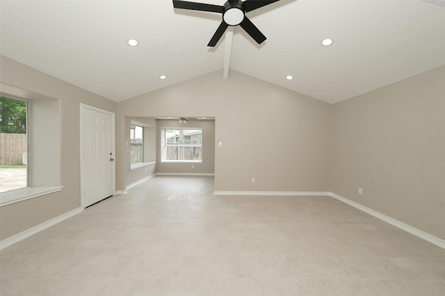 9607 Rumbling Wood Ln, Houston, TX 77086 - unfurnished living room with a ceiling fan, baseboards, recessed lighting, and light flooring